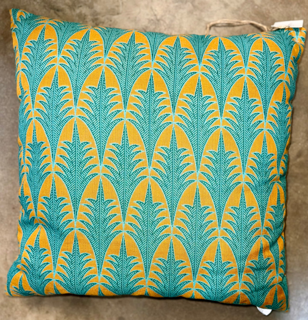 20" Teal Deco Palm Outdoor Pillow