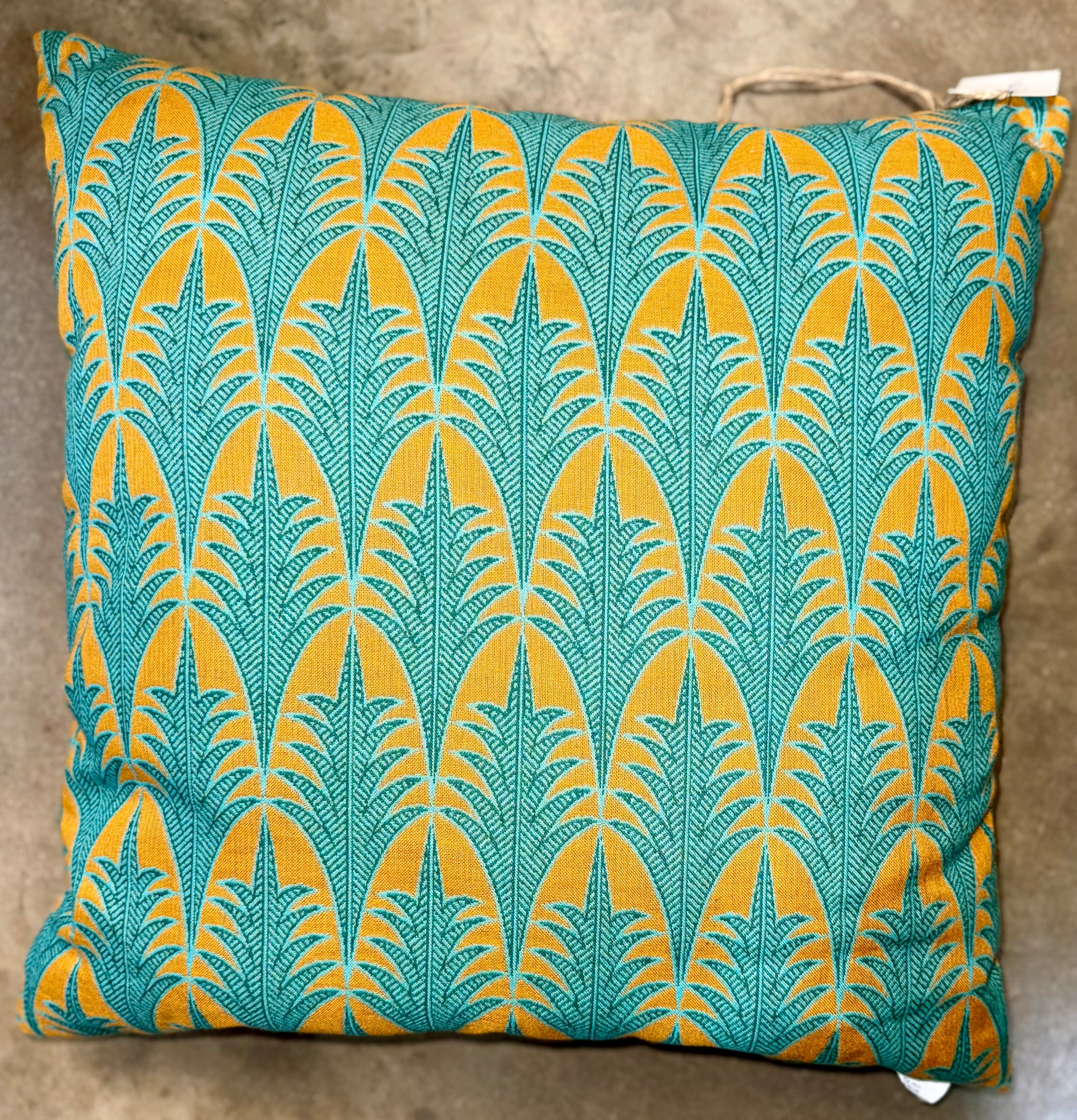 20" Teal Deco Palm Outdoor Pillow