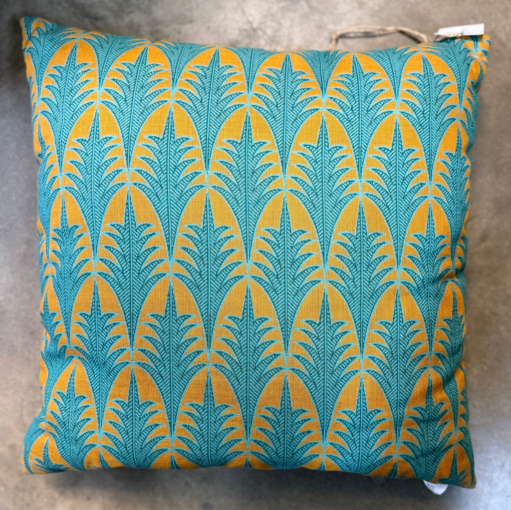 20" Teal Deco Palm Outdoor Pillow