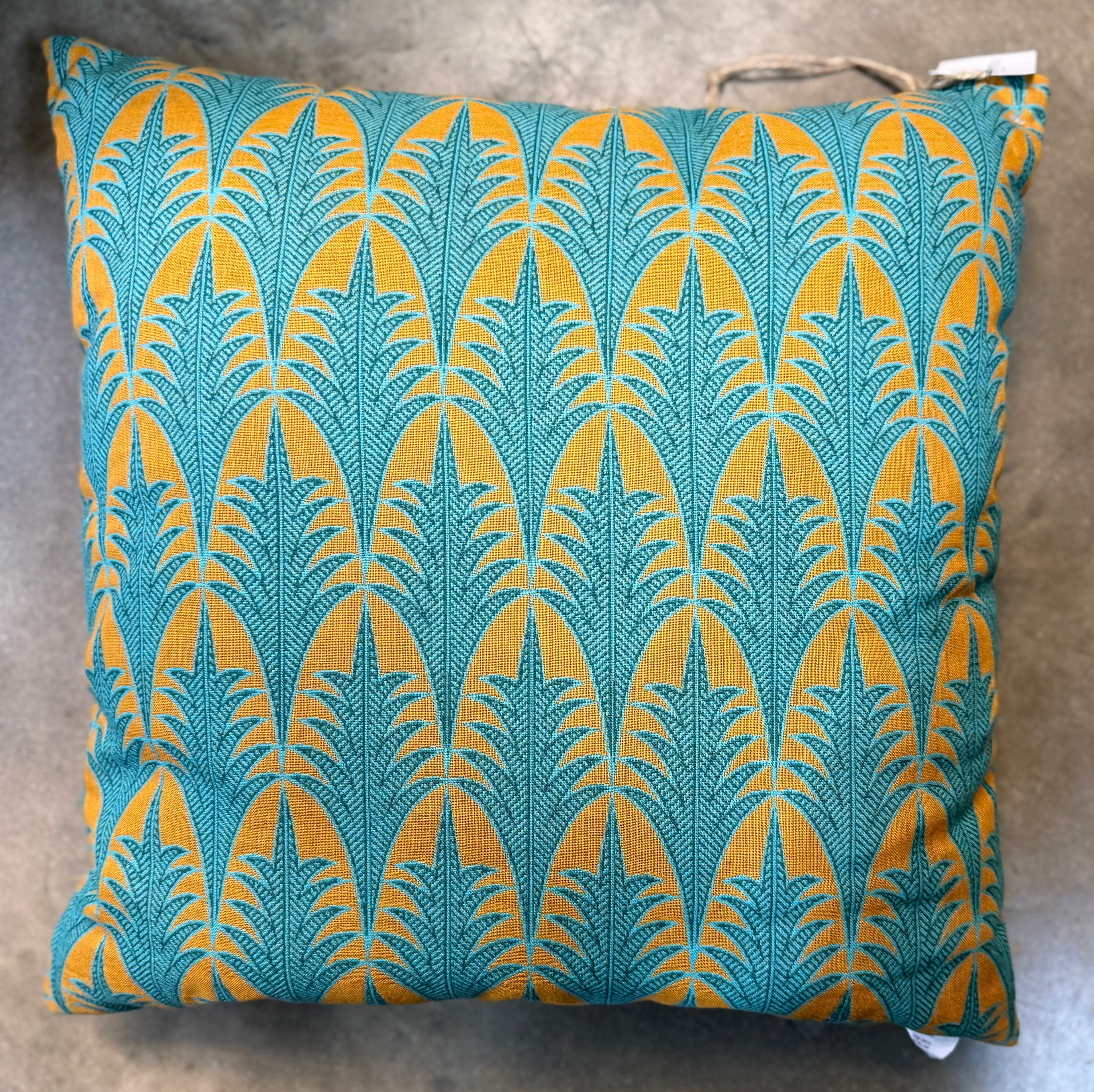 20" Teal Deco Palm Outdoor Pillow